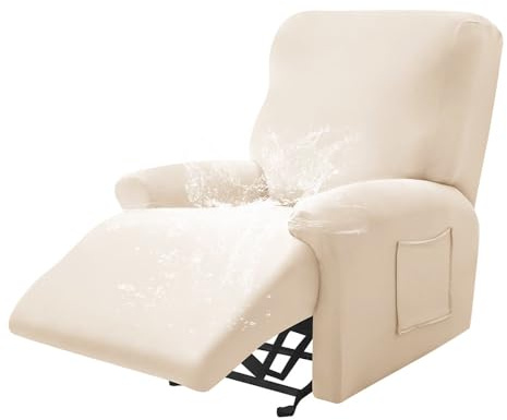 Highdi Stretchhusse für Relaxsessel Komplett Sesselschoner, Wasserdicht Stretch Relaxsessel Bezüge - Einfarbig Elastisch Sesselbezug für Fernsehsessel Liege Sessel (Beige,1 Sitzer)