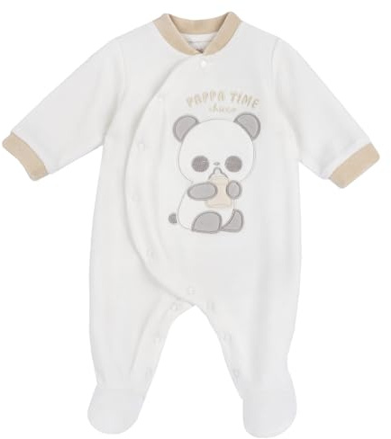 Chicco Tutina Con Apertura Frontale, In Ciniglia, Pigiama Unisex - Bimbi 0-24, Bianco (4), 9 mesi, Designed in Italy