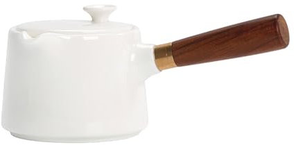 NEDLON White Porcelain Rotating Teapot with Infuser, 360 Rotation Tea Maker with Side Handle, 300ml Semi-Automatic Portable Teaware