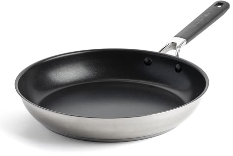 KitchenAid Classic Stainless Steel Poêle à Frire de 30 cm en Acier Inoxydable Sans PFAS Céramique Saine Non-adhésive, Clad, Induction, Poignée Stay-Cool, Va au Four jusqu'à 160°C, Argent
