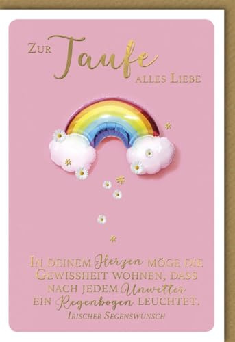 Taufkarte für Eltern - Regenbogenmotiv in Rosa, personalisierbar - Klappkarte mit Umschlag mit Folienprägung Glückwunschkarte Taufe