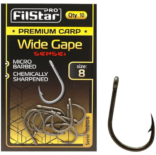 PRO FILSTAR 10 Stück Angelhaken Set mit Wide Gape Größe 8 - Angeln Haken | Karpfenangeln - Angeln Zubehör - Pop Up Boilies Karpfenhaken - Carp Fishing Hooks - Angelzubehör - Karpfen Rigs