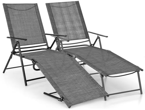 COSTWAY 2er Set Sonnenliege klappbar, Gartenliege mit Verstellbarer Rückenlehne, Fußteil und atmungsaktivem Sitzstoff, Klappliege bis 150 kg belastbar, Liegestuhl für Garten, Terrasse, Poolbereich