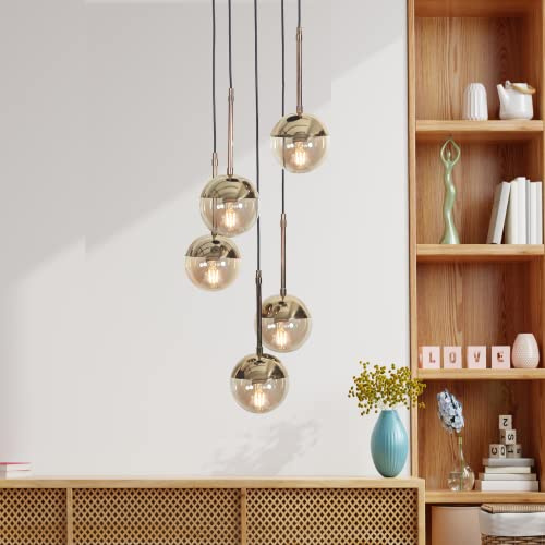 Nova5 Gold LED Pendelleuchte – Modernes Design, 5 Kugeln, Dimmbar, Ideal für Wohnzimmer, Esszimmer, und Büro