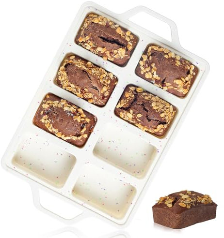 Mini Loaf Pan, Metal Reinforced Silicone Mini Bread Loaf Pan Nonstick Cornbread Pan 8 Cavities Silicone Molds for Baking Bread, Loaf, Meatloaf, Brownie, Butter