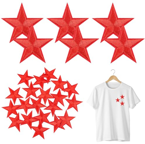 FERCAISH 20 Stück Stern-Aufnäher zum Aufbügeln, Sterne Reparatur-Applikationen, Star Dekorative Aufbügeln, Rot Stern Bestickte Aufnäher für Rucksäcke, Jeans, Mäntel Hüte