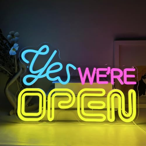 YUEYYNS We Are Open Neon Sign LED Open Neon Schild Bunte Offene Leuchtreklamen für Business Light Up Sign für Bar, Salon, Store, Cafe, Shop, Club, Open Sign für Wanddekoration