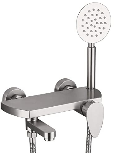 Badewannenarmatur Badewanne Wasserhahn Edelstahl Wandmontage Einhand Wannenbatterie Badewannen Armatur Mit Handbrause Badewanne Mischbatterie Duscharmatur, Gebürstetes