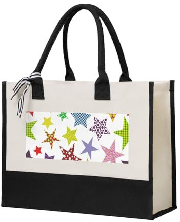 YUNWEIKEJI Helle farbige Sterne, Einkaufstasche, Tragetasche, Canvas-Tasche, Einkaufshandtasche, Mehrzweck-Schultertasche aus Canvas