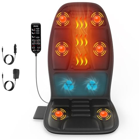 Massage Seat Cushion with Heat, Cooling Back Massager for Chair, Chair Massager for Full Body Massage, Deep Tissue Vibration Pad with 2 Adapters, Gifts for Dad Mom