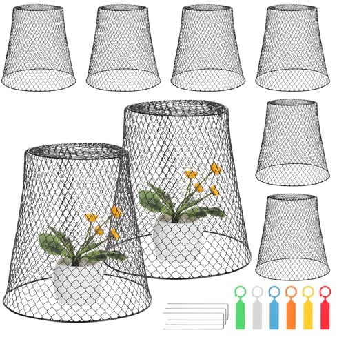 eROOSY 10 PCS Chicken Wire Cloche Plant Protector Cover, Garden Cloches Plants Cages, Garden Protection for Keeping Rabbit Chicken Out with 30 Ground Stakes and 20 Pcs Labels (Black)
