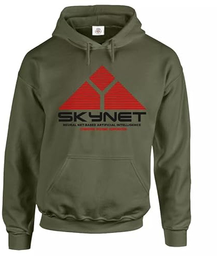 Trend Gear Skynet Sweat à capuche vintage Cyberdyne rétro Terminator classique, Sweat à capuche vert olive imprimé noir, XL