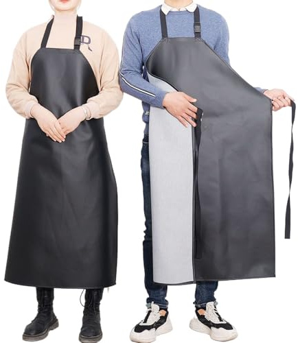 Oaygat Waterproof Leather Apron Set Heavy Duty Work Apron Chemical Acid Stain Oil Resistance Aprons Ideal for Chef Butcher Barber DishWashing Cleaning Dog Grooming