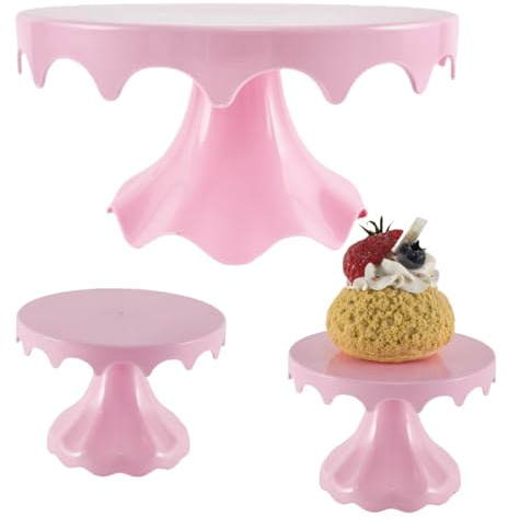 Juego de 3 soportes para tartas, soportes de plástico para cupcakes para mesa de postres, soportes redondos para postres para fiesta, boda, cumpleaños, celebración, baby shower, aniversario (rosa)