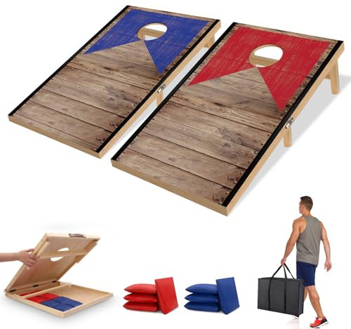 NZQXJXZ 90 x 60 cm Faltbar Cornhole Spiel Outdoor Cornhole Säckchen mit 8 Bohnensäcke & Tragetasche für Hinterhof, Rasen, Strand 2-in-1 Camping Outdoor Spiel Set