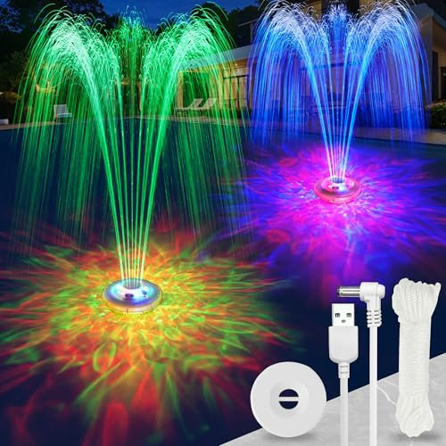 AearKing Pool Fountain Light Show, Floating Water Fountain with Underwater Lights, Rechargeable Battery Powered Pump Outdoor
