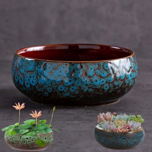 Lotus Bowl Planter, Ceramic Sacred Bonsai Bowl for Water Planting Indoor Use - Perfect for Lotus Flowers, Water Plants and Indoor Plants (blue)