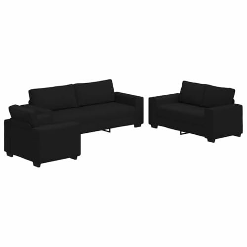 vidaXL 3-TLG. Sofagarnitur mit Kissen Schwarz Stoff, Sofagarnitur, Fernsehsessel, Relaxsofa, Sessel