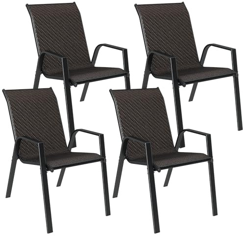 Outsunny 4er Set Gartenstuhl Stapelstuhl Gartenstuhl Gartenstuhl Gartenstuhl Gartensessel mit Armlehnen Polyrattan Bezug braun Rattanoptik