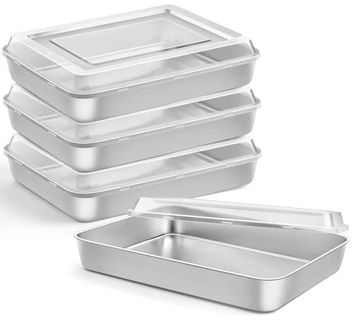 Onader 9¾ x 12½ x 2 Inch Baking Pans Set Stainless Steel Retangle Sheet Cake Lasagna Pan with Lid Deep & Non Toxic - Set of 4