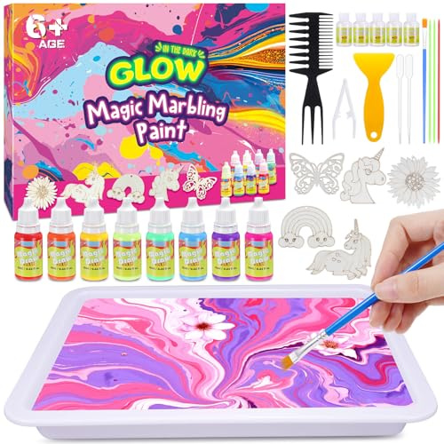 Hapikids Water Marbling Paint for Kids, Arts and Crafts for Kids Age 6-12 Gifts for 6 7 8 9 10 11 12 Years Olds Girls Toys for 6-12 Year Old Girls Birthday Easter Gift Ideas Activities Toys Craft Kits