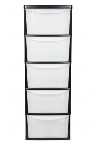 ZYORA A4 Medium Plastic Storage Drawers Unit, Compact Vertical Organizer with Drawers, Durable Plastic Drawers Storage and Organization for Home, Office, Crafts & Household Use (Black/Clear, 5-Tier)