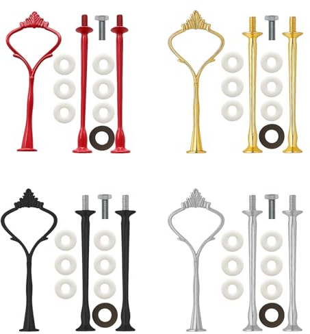 DqiUnaX Etageren Stangen Set, 3 Etagen Tortenständer In Gold, Silber, Rot Und Schwarz, Ideal Für Torten Und Desserts, Hochwertige Materialien, Langlebig Und Stabil