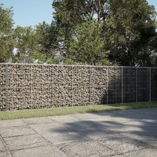 Gabbione con Coperchio in Ferro Zincato,Struttura Resistente con Ganci Distanziatori,Gabbioni Metallici,Gabbione Pietra Cestino,per Muri di Contenimento e Recinzioni da Giardino,Argento,750x100x100 cm