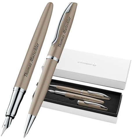 Pelikan Schreibset Jazz® Noble Elegance K/P36 Kugelschreiber und Füllhalter mit Gravur Geschenk - einzigartige Stifte mit Namen - personalisierte Geschenke (Taupe)