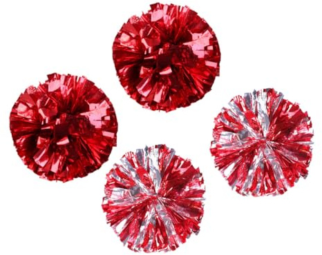 Mikinona Pompones de Animadora Creativos 4 Piezas de Plástico Pet Rojo