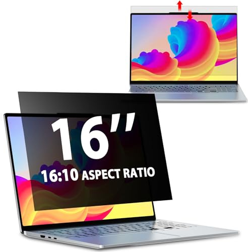 Laptop Privacy Screen 16 Inch 16:10 Aspect Ratio, Removable Laptop Screen Privacy Shield Compatible With Lenovo Hp Dell Acer Asus Thinkpad Envy Xps, Anti Glare Blue Light Computer Filter Protector