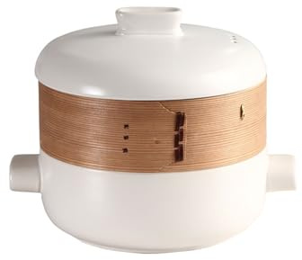Pentola in terracotta antiaderente, con cassetto for la cottura a vapore, pentola multistrato resistente al calore for zuppe e stufati, for uso alberghiero domestico, bianca, 4L(White,2L)