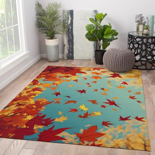 WEECHAINGE Höst lönnlövmattor för sovrum vardagsrum 120 x 180 cm hösttema tvättbar matta halkfri mjuk låg lugg inomhus dörrmatta inomhus inomhus