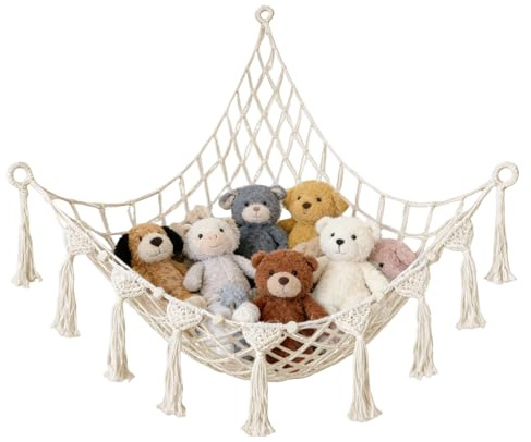 Spielzeug Kuscheltier Aufbewahrung Netz für Kinderzimmer Stofftier Organizer Hängende Netz für Kuscheltiere Kleine Spielzeug Netztasche für Kinder Beige