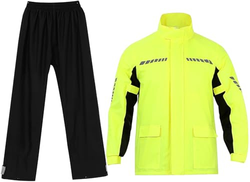 HOODANCOS Combinaison de Pluie Moto pour Homme avec Couvre-Chaussures Imperméables en Nylon, Design Réfléchissant, Facile à Enfiler, Pluie Intense Randonnée