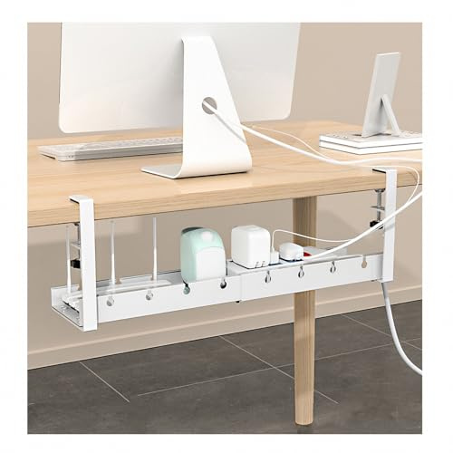 Enkelt och dubbelt kabelställ for under skrivbord, hålfritt utdragbart for, vit, storlek 2(White2)