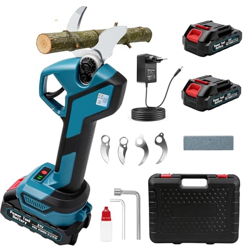Tijeras de podar inalámbricas, grosor máximo de corte de 40 mm, sin escobillas, 2 baterías de 2000 mAh, pantalla LCD con contador de cortes, cuchillas de acero SK5, ideales para ramas de jardín y