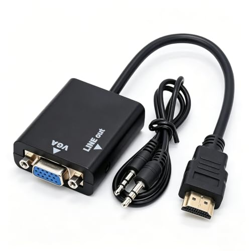 FINEANDENG Convertisseur HDMI vers VGA mâle vers VGA femelle avec prise audio 3,5 mm et câble adaptateur pour ordinateurs portables, téléviseurs, moniteurs, etc