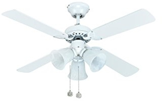 Ventilador de techo Sulión 075438 modelo Hornet Color con luz, 105 cm., Acabado blanco con 4 palas reversibles color blanco-multicolor, Akunadecor