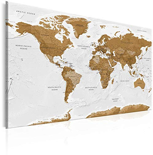 B&D XXL Weltkarte Pinnwand & Vlies Leinwand Bild 90x60 cm Bilder mit Kork Rückwand 1 teilig Kunstdruck Korktafel Korkwand Memoboard Pinboard Wandbilder Karte Landkarte Kontinent