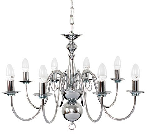 MiniSun | Large Retro Style 8 Way Ceiling Light Chandelier Fitting in a Polished Chrome Finish | Home Décor, Bedside & Desk Lamp