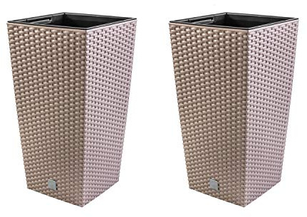 PAFEN 2in1 Gartenset Pflanzkübel Rattan-Optik Blumentopf inkl. Einsatz 37L Pflanzenbehälter Kunststoff 4 Farben (Mocca)
