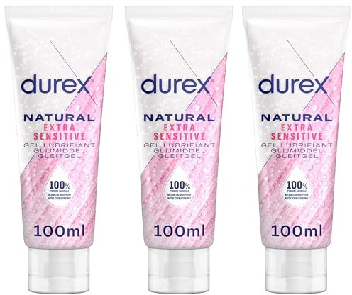 Durex Natural Extra Sensitive Lube, 100ml, Water Based Lube, Natural Lubricant, Intimate Gel, Non Sticky, Condom & Toy Compatible, pH Friendly, Ease Vaginal Dryness & Discomfort, Aloe Vera Pack of 3
