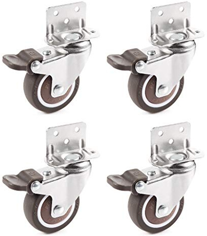 Skelang 50mm Lenkrollen mit Bremse, Rollen für Möbel, L-Typ Halterung Möbelrollen, mit Feststeller für Möbel Tischwagen Wiegen Rollen Küchenschrank, 4er Set