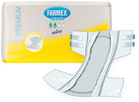 Farmex Couches pour Adultes Premium Extra– Culotte TNT super absorbante, sans latex, respirante et hypoallergénique – Respectueux de la peau – 30 pièces – Taille M