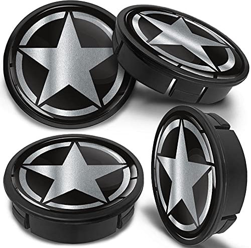 SkinoEu 4 x 60mm Universal Tapas de Rueda de Aleación Centro Centrales Tapacubos para Llantas Coche Tuning US Army Star Estrella Plata CX 43