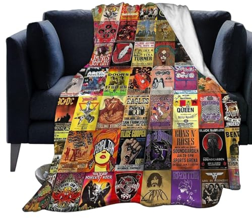 NNOVAT Coperta in flanella con collage rock band, leggera e accogliente, morbida, adatta per divano e divano, adatta per tutte le stagioni, 60 x 50