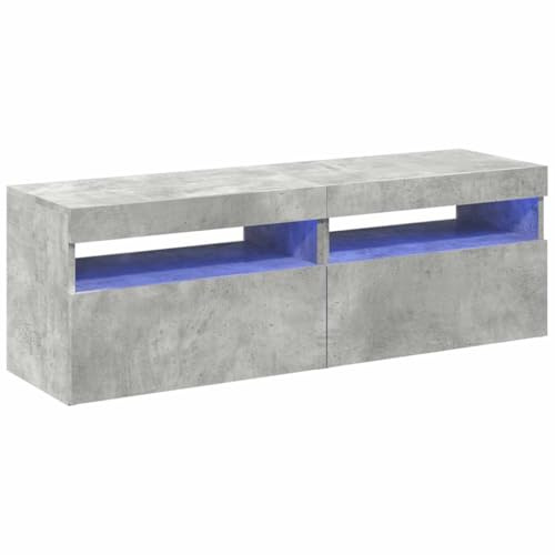 vidaXL 2x TV Cabinets with LED Lights Hifi Stands Entertainment Centre Modern TV Unit Desks Lowboard Bedroom Living Room Furniture Concrete Grey