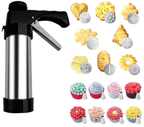 LTLWSH Pressa per Biscotti in Acciaio Inossidabile Pistola Sparabiscotti Professionale Macchina per Biscotti Manuale Sparabiscotti Professionale con 8 Pezzi Dischi Decorativi 8 Pezzi Ugelli