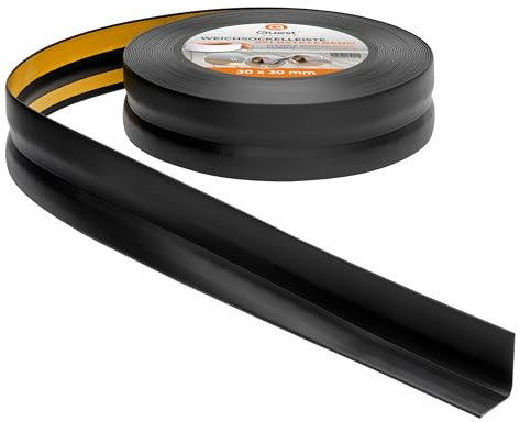 Quest Weichsockelleiste Selbstklebend - 30 mm x 30 mm - Knickleiste, Abschlussleiste für Küche, Badezimmer -Dichtungsband - PVC, Flexibel, Wasserdicht, Dekorativ - 5 Meter, Schwarz
